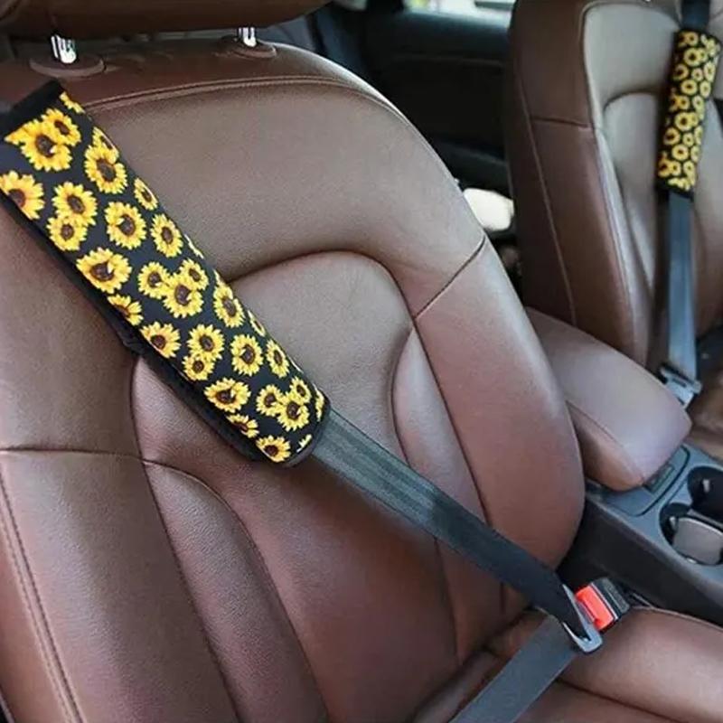 2Pcspair Sunflower Shoulder Guard Diving Material With Shoulder Protector Car Seat Belt Printed Sunflower Shoulder Protector
