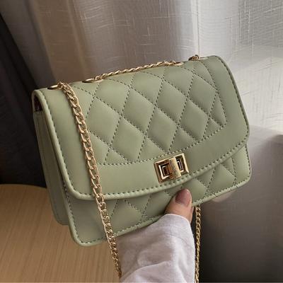 Xsling Embroidered Thread Shoulder Bags Rhombic Soft Pu Leather Crossbody Bag Female One-Shoulder Messenger Chain Handbag Totes
