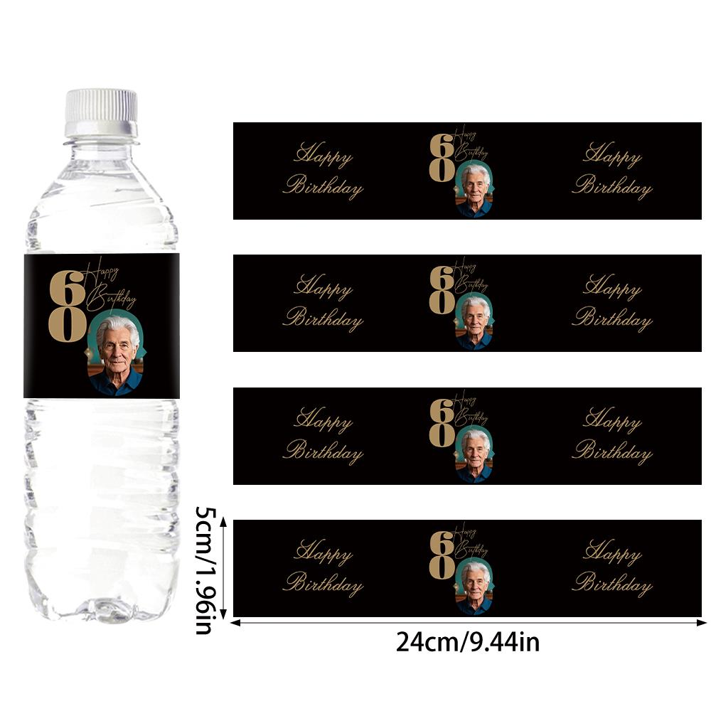 30pcs Custom 30 40 50 60 70th Birthday Party Bottle Sticker with Personalised Face Photo for Adult Birthday Party Decorations