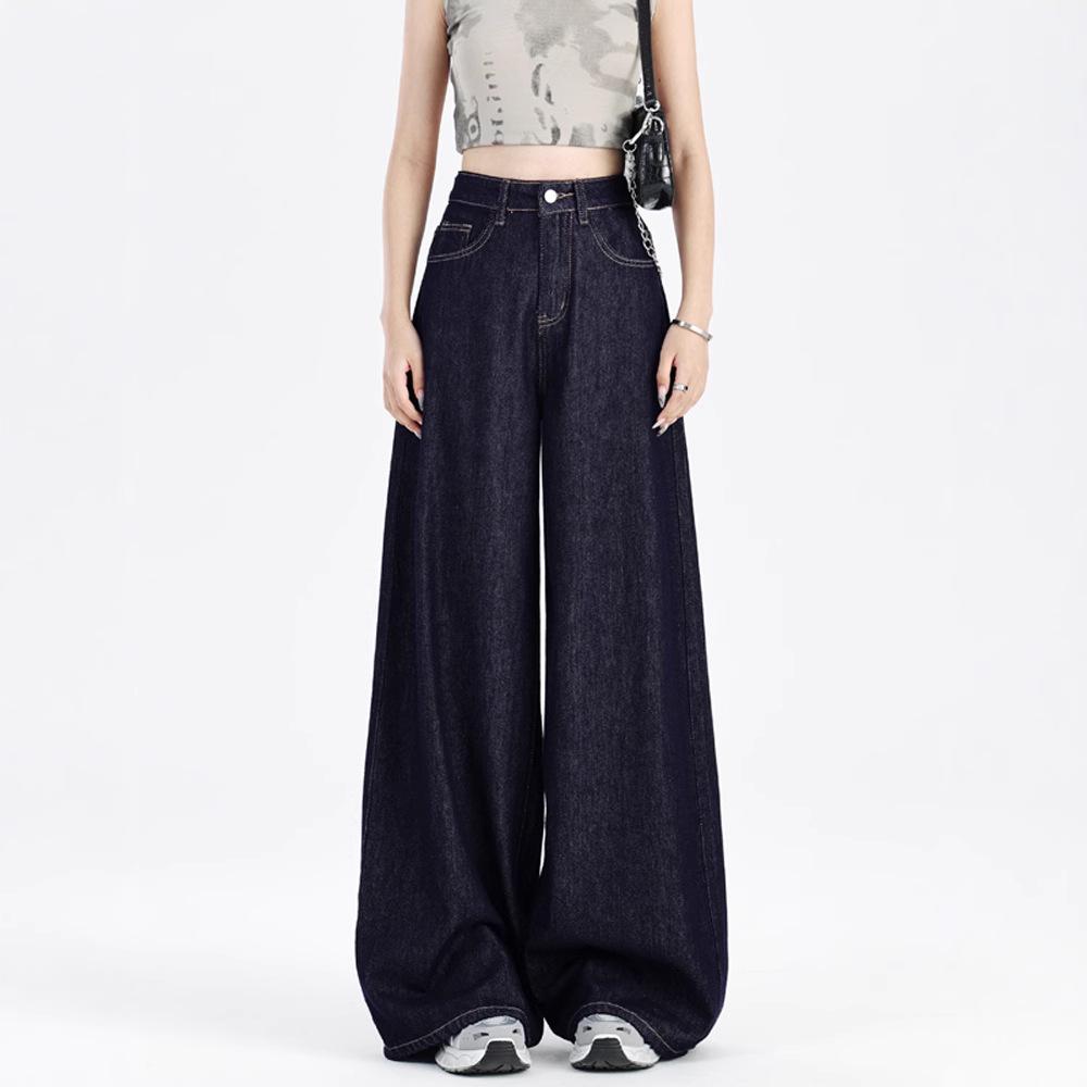 Dark Blue Women's Loose Wide-Leg Floor-Length Jeans for Spring/Autumn 2025
