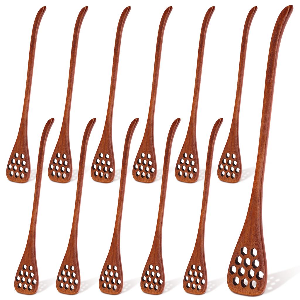 24/12Pcs Wood Honey Spoon 7inch Long Handle Mixing Stirrer Reusable Dessert Spoon Honey Stir Bar Coffee Tea Tableware Utensils