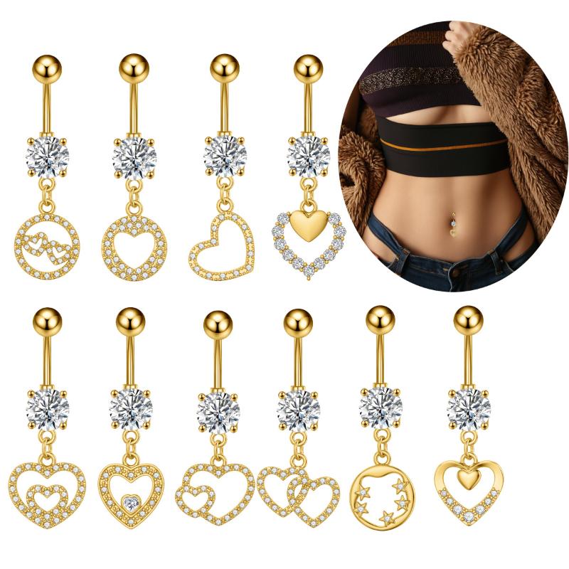 Fashion Simple Zircon Heart Belly Button Rings Stainless Steel Navel Piercing Barbell For Women Sexy Body Jewelry Beach Jewelry