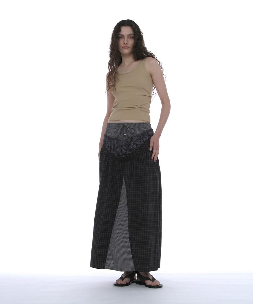Partimento Woman Multi-Layered Maxi Skirt_Gray Check