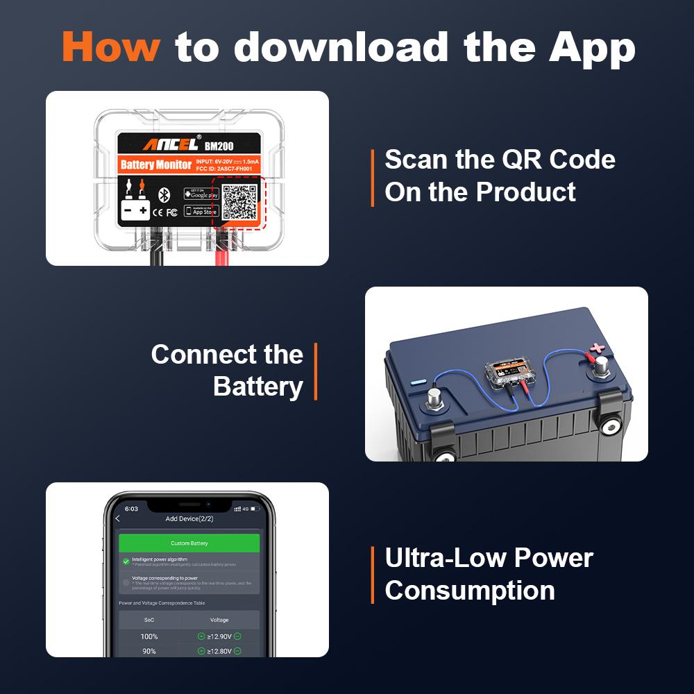 12V Battery Health Monitoring 12V Car Battery Monitor ANCEL BM200 Wireless Bluetooth 4.2 For Android IOS APP Battery Tester Tool