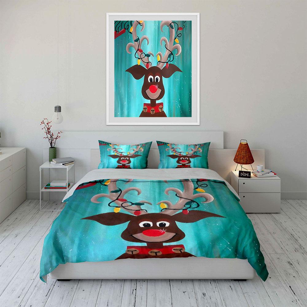 Christmas Reindeer with Lights Bedding Duvet Cover Set Duvet Cover Pillowcases (1*Duvet Cover 2*Pillowcases, without duvet insert)