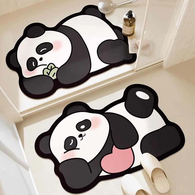 Cute Panda Diatom Mud Bathroom Cushion Toilet Shower Absorbent Foot Mat Toilet Door Quick Drying Mat