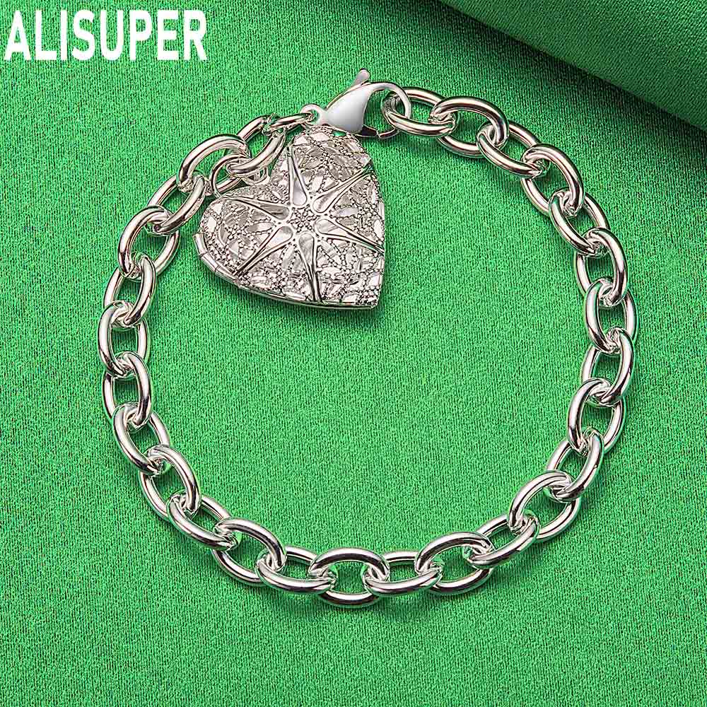 925 Sterling Silver Exquisite Art Love Side Chain Charming Bracelet Gift Jewelry