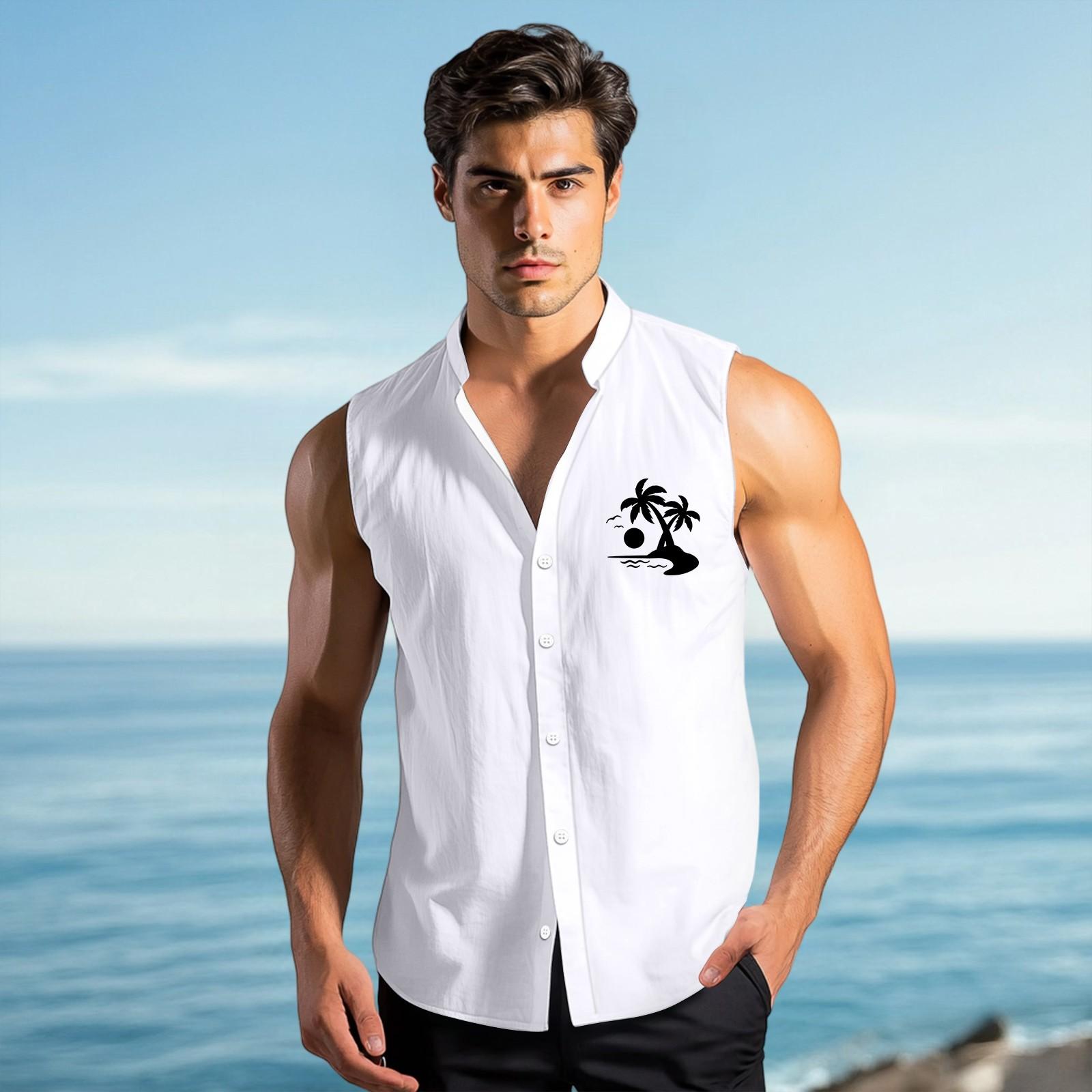 

Мужская модная рубашка без рукавов с лацканами на пуговицах и жилеткой XXL белый