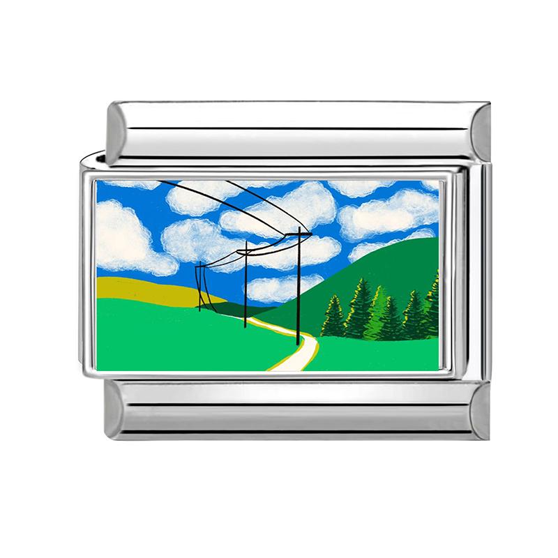 New Green Scenery Series Sunset Sea Lighthouse Italian Charm Links Fit 9MM Stainless Steel Bracelet Women Men DIY Making Jewelry