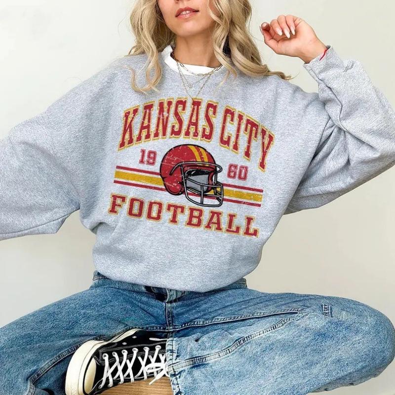 Women's Retro Kansas City Chiefs Crewneck Sweatshirt - Autumn/Winter Casual Long Sleeve Pullover