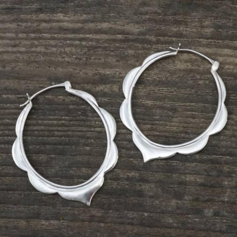 Simple  Silver Color Metal Geometry Petal Hoop Earrings for Women Jewelry