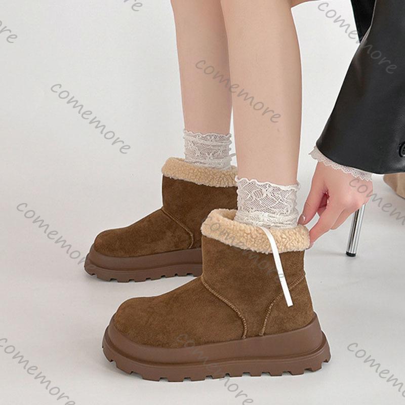 Fashion Comemore Retro Fluffy Splicing Thick Bottom Snow Boots Winter Fashion Short Padded Warm Flat Ankle Boots Casual Cotton Shoes