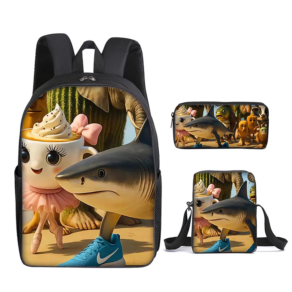 Italian Brainrot 3Pcs/Set Backpack With Messenger Bags ,Pencil Bags For Boy/Girls Best Gift 2D Flat Cartoon Student School Bags