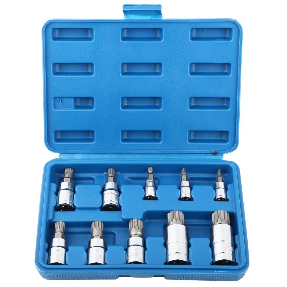 10PCS M4-M18 Triple Square Bit Socket Set Spline Bit Socket Tool Kit  Flywheel Fastener Removal