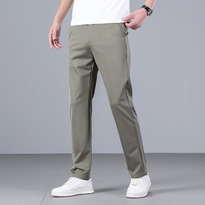 Summer mulberry silk high elastic casual pants youth versatile straight slim casual pants men's thin comfortable casual pants men's