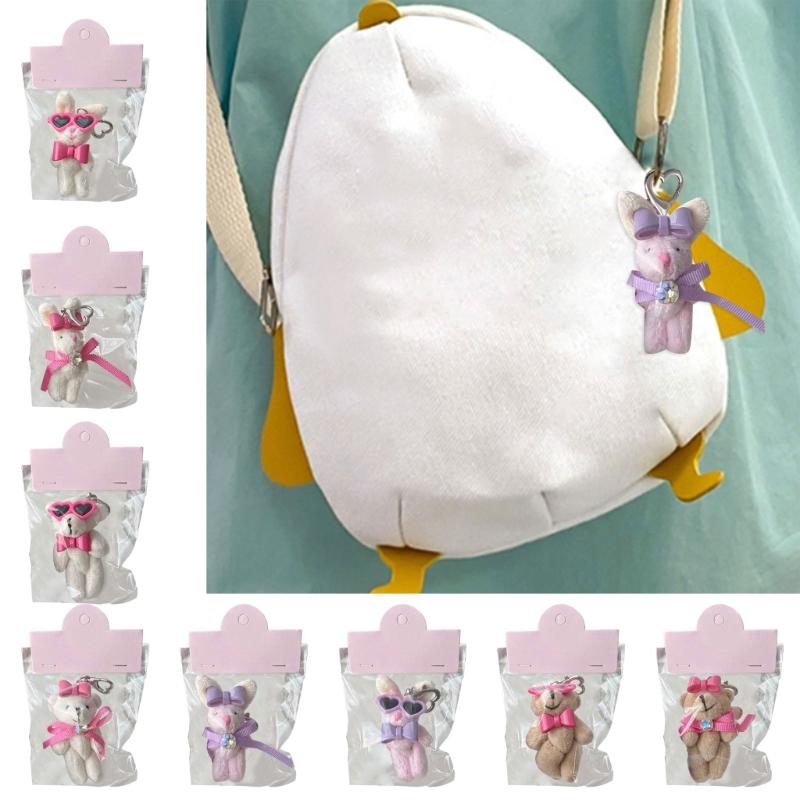Cute Bear/Rabbit Keychain Soft Plush Keyring Adorable Bag Pendant for Women Girls Lovely Couple Key Rings Ornament