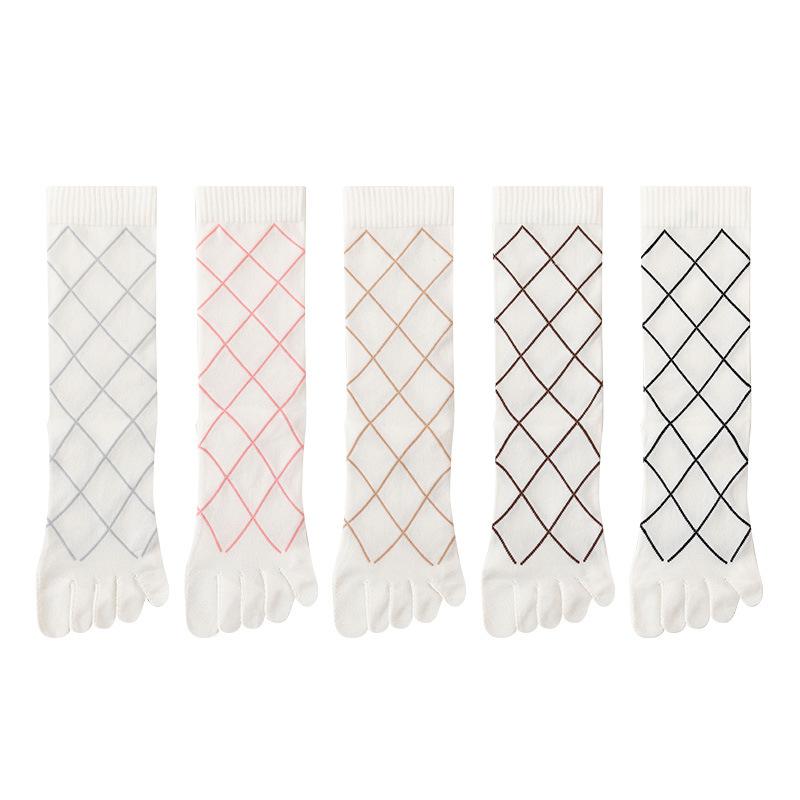 Female Autumn Diamond Lattice 10A Class Antibacterial Sweat Absorption Deodorizing Five Finger Tube Stack Socks