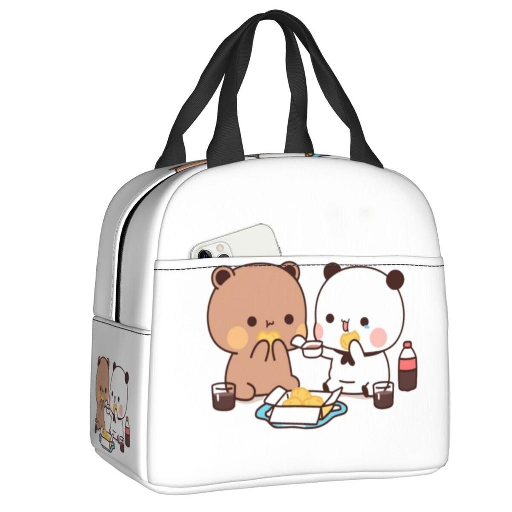 Custom Peach And Goma Mochi Cat Cuddling Thermal Insulated Lunch Bags Women Resuable Lunch Tote for School Storage Food Box