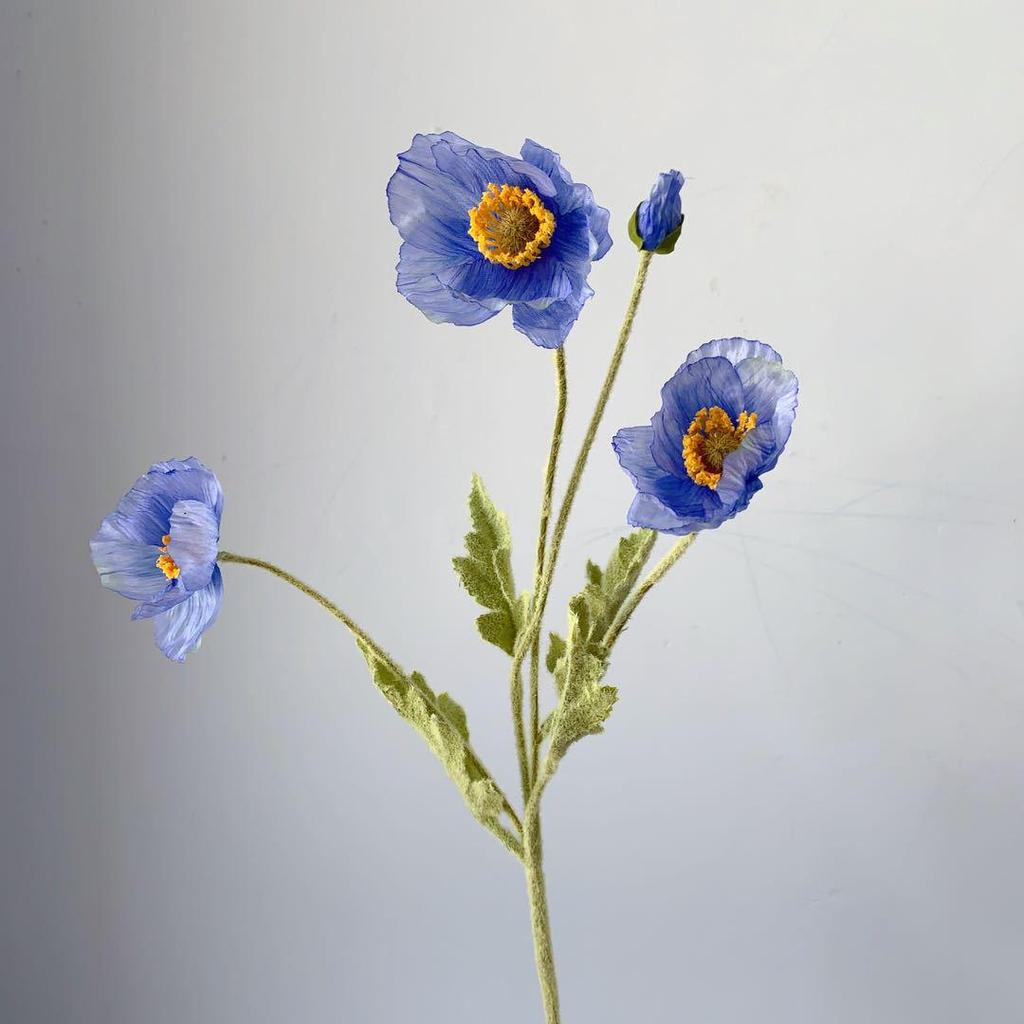 Silk Poppy Flower Flocking Simulation with 4 Heads for Decorative Photography