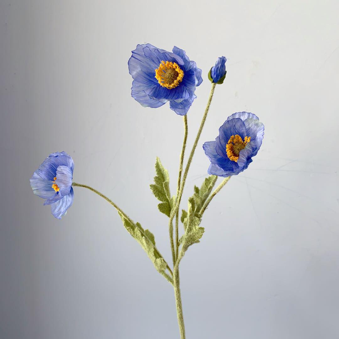 

Silk Poppy Flower Flocking Simulation with 4 Heads for Decorative Photography