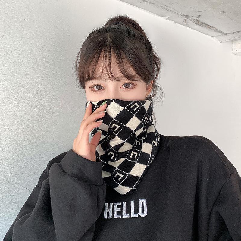 3 In 1 Women Woolen Scarf Winter Warm Neck Protection Collars Knitted Neckerchiefs Solid Plush Hanging Ear Face Covers Headband