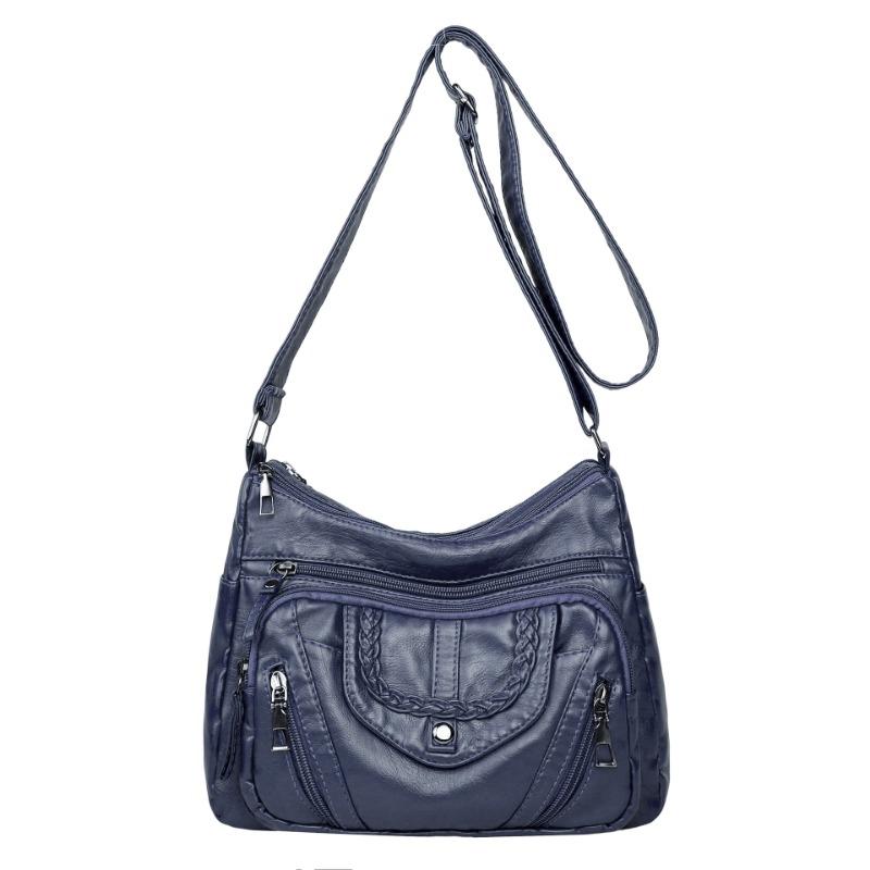 Women's Bag New Middle-aged and Old Mother Bag Simple Casual Washed Soft Leather Large Capacity Shoulder Messenger Bag
