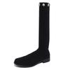 Fashion Versatile Retro Square Head Thick Heel Heightened Boots Autumn and Winter New Simple Pearl Fashion Boots Socks Boots