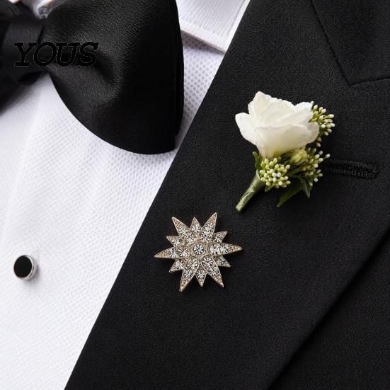 Shirt Collar Button 1/2Pcs Double-Layered Eight-Pointed Star Lapel Pin with Rhinestones, Thickened Alloy Star-shaped Brooch Safety Buckle