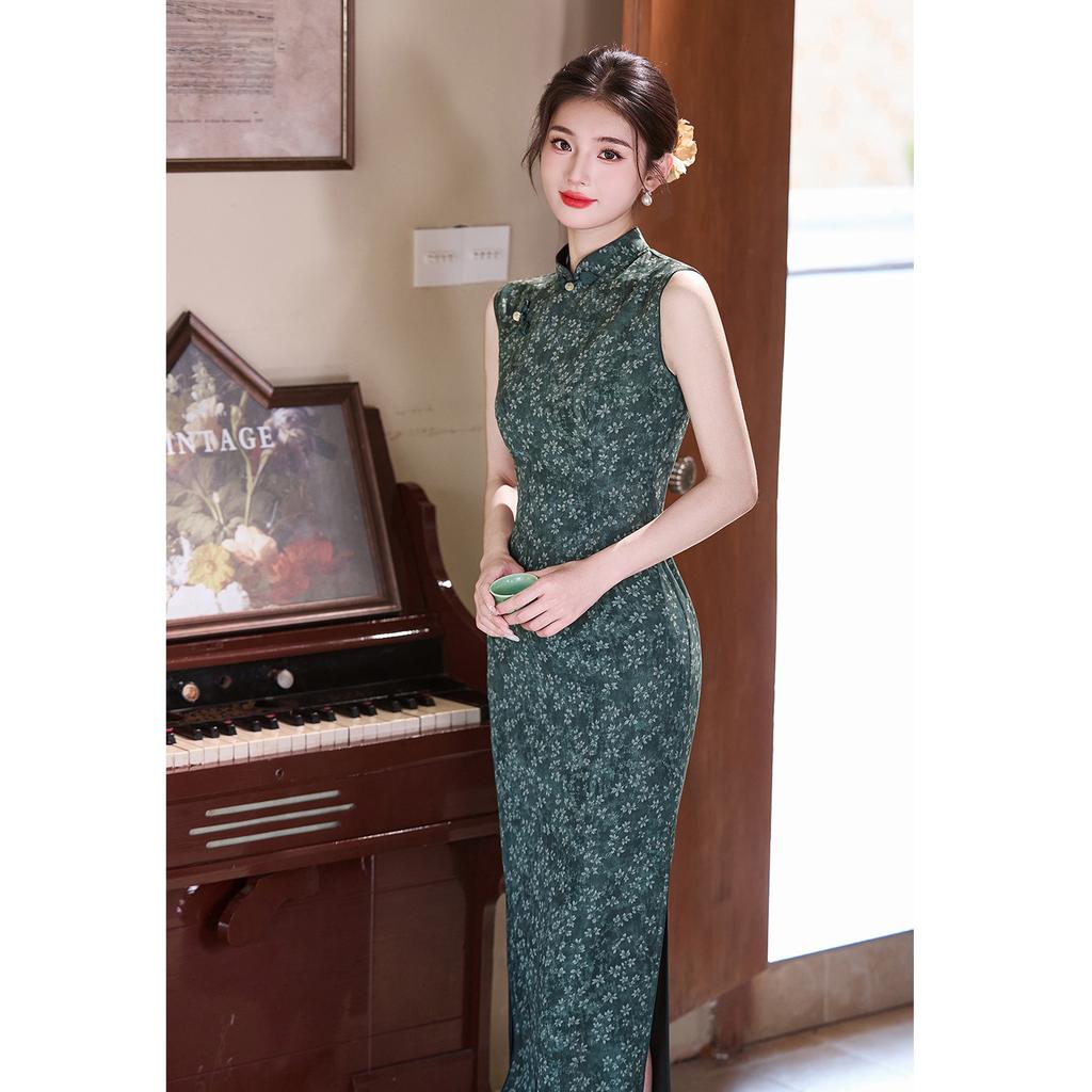 Retro blue national style sleeveless improved cheongsam 1011 new women's summer temperament daily thin dress
