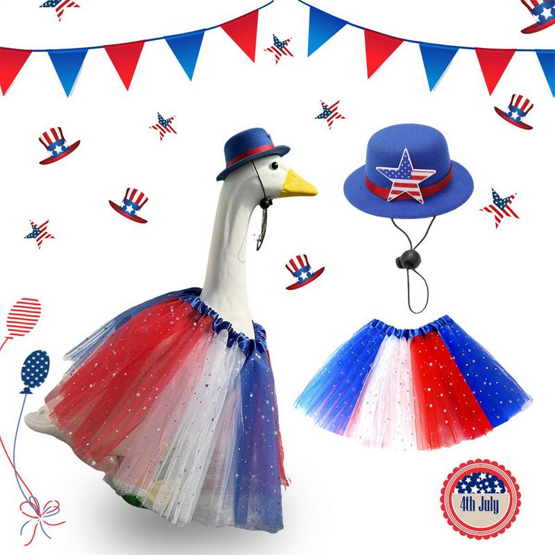 Outdoor Geese Outfits Star Print Formal Geese Skirt Hat Set 23 Inches Independence Day Animal Tulle Skirt With Hats For Lawn