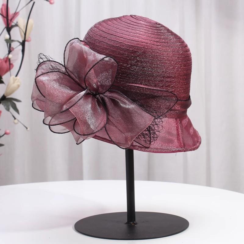 French British Top Hat Women Millinery Church Hat Elegant Bow Wide Brim Bucket Hats Kentucky Derby Fedora Women Summer Sun Cap