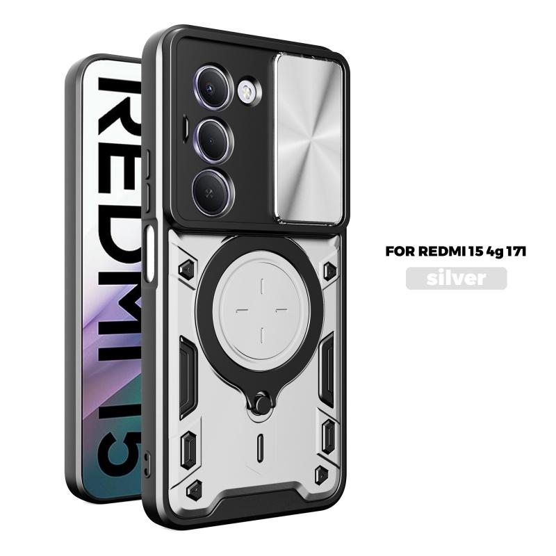 For Xiaomi Redmi 15 4G 171mm Case Slide Lens Protect Armor Shockproof Phone Case Coque For Redmi 15 4G 171mm Ring Holder Cover