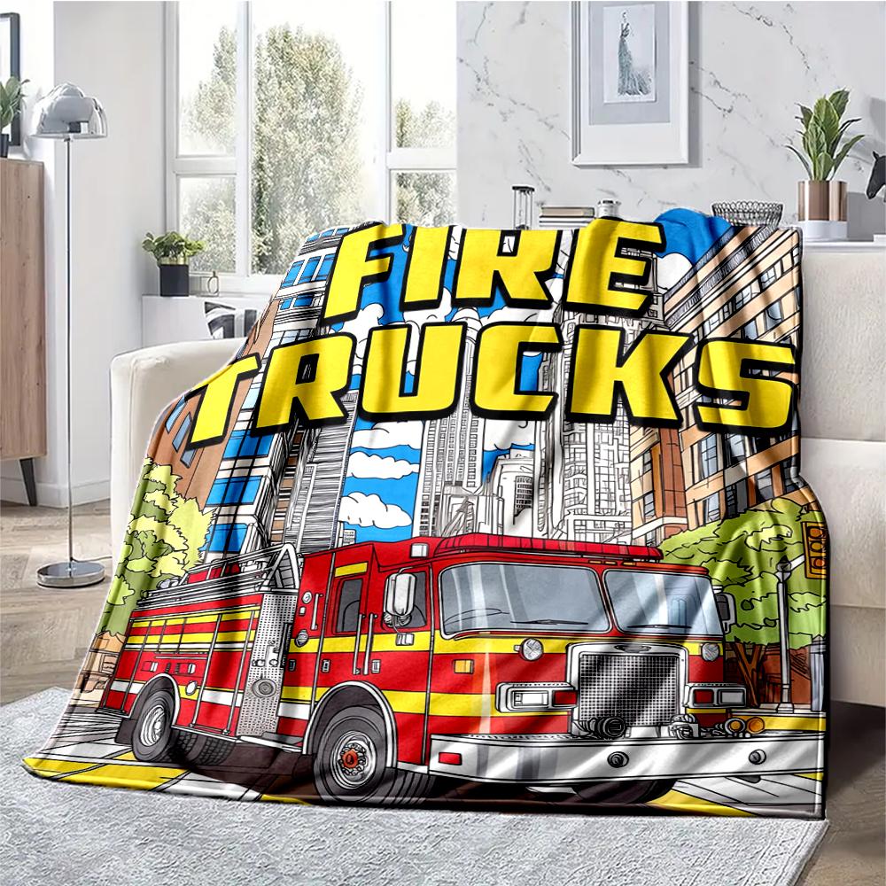 fire truck Theme Printed Blanket - Perfect for Couch, Bed, Travel & Outdoor Use | Machine Washable, Cozy & Durable.