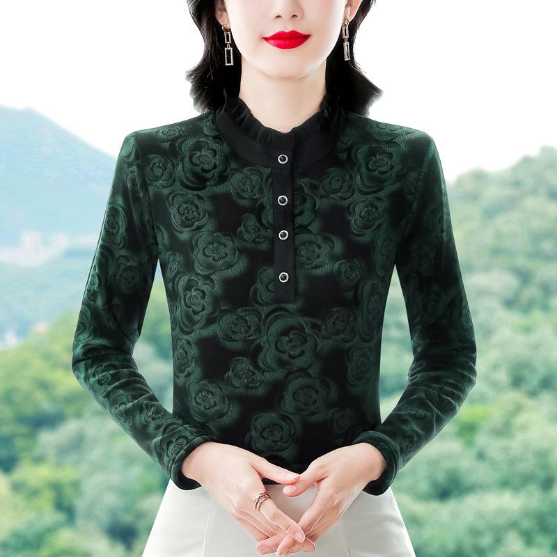 Bottom Shirt Women's Semi-turtleneck Winter New Velvet Thickened Foreign Style Fungus Edge Mother T-shirt Top