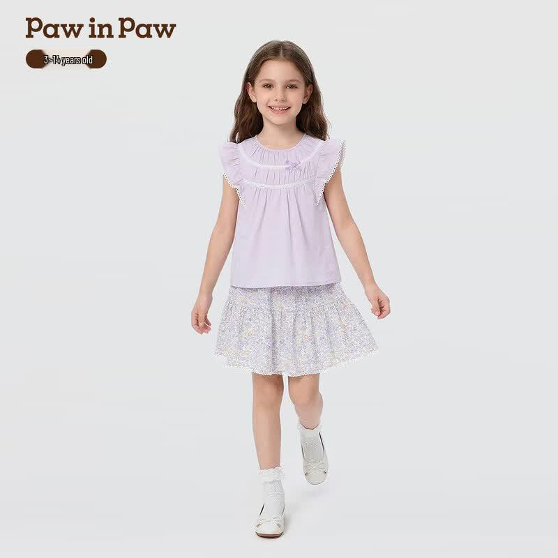 PawinPaw Girls' Cartoon Bear Outfit Set