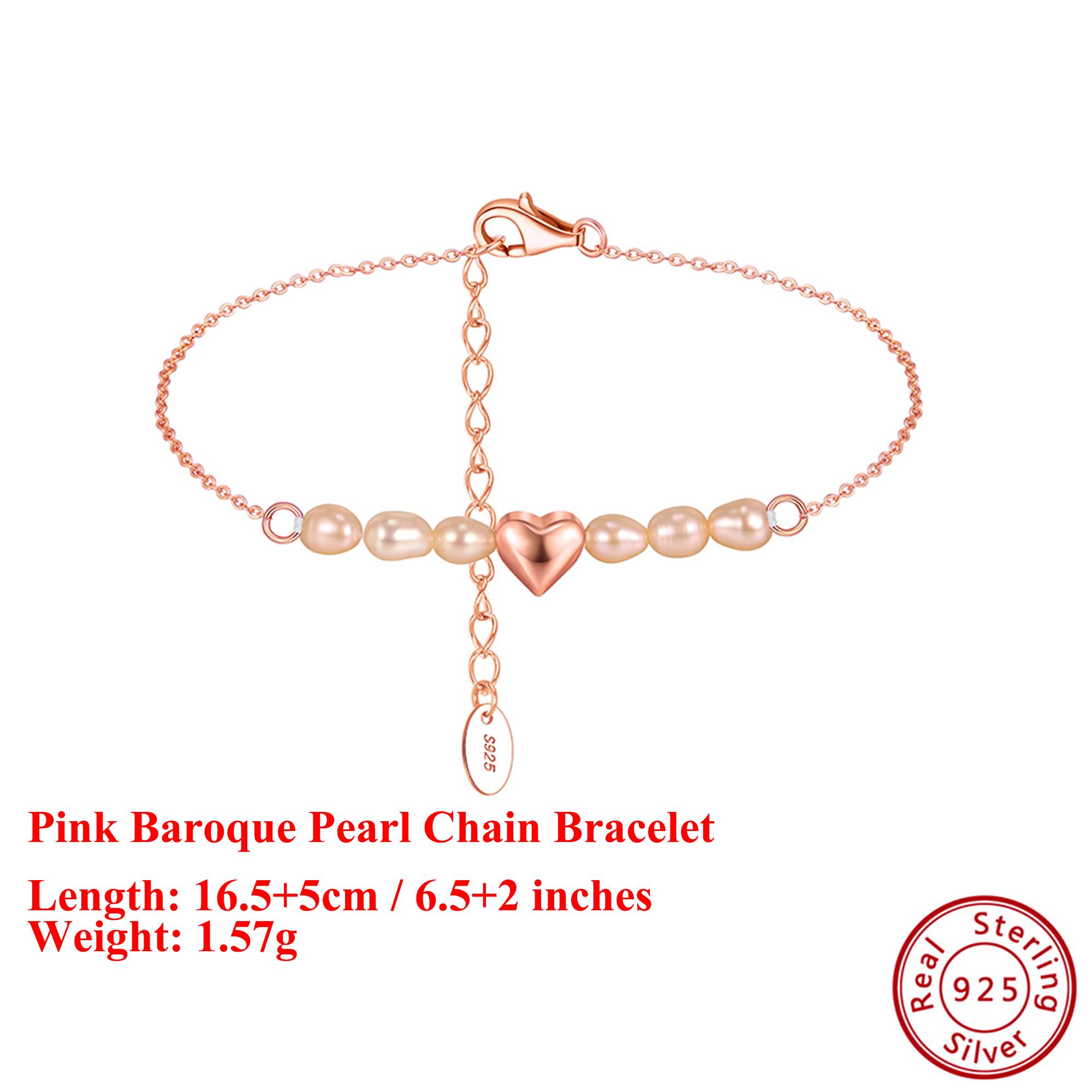 

EFFIE QUEEN Genuine 925 Silver Rose Gold Heart Style Pink Pearl Chain Bracelet Romantic Jewelry for Women Valentine s Gift GPB51