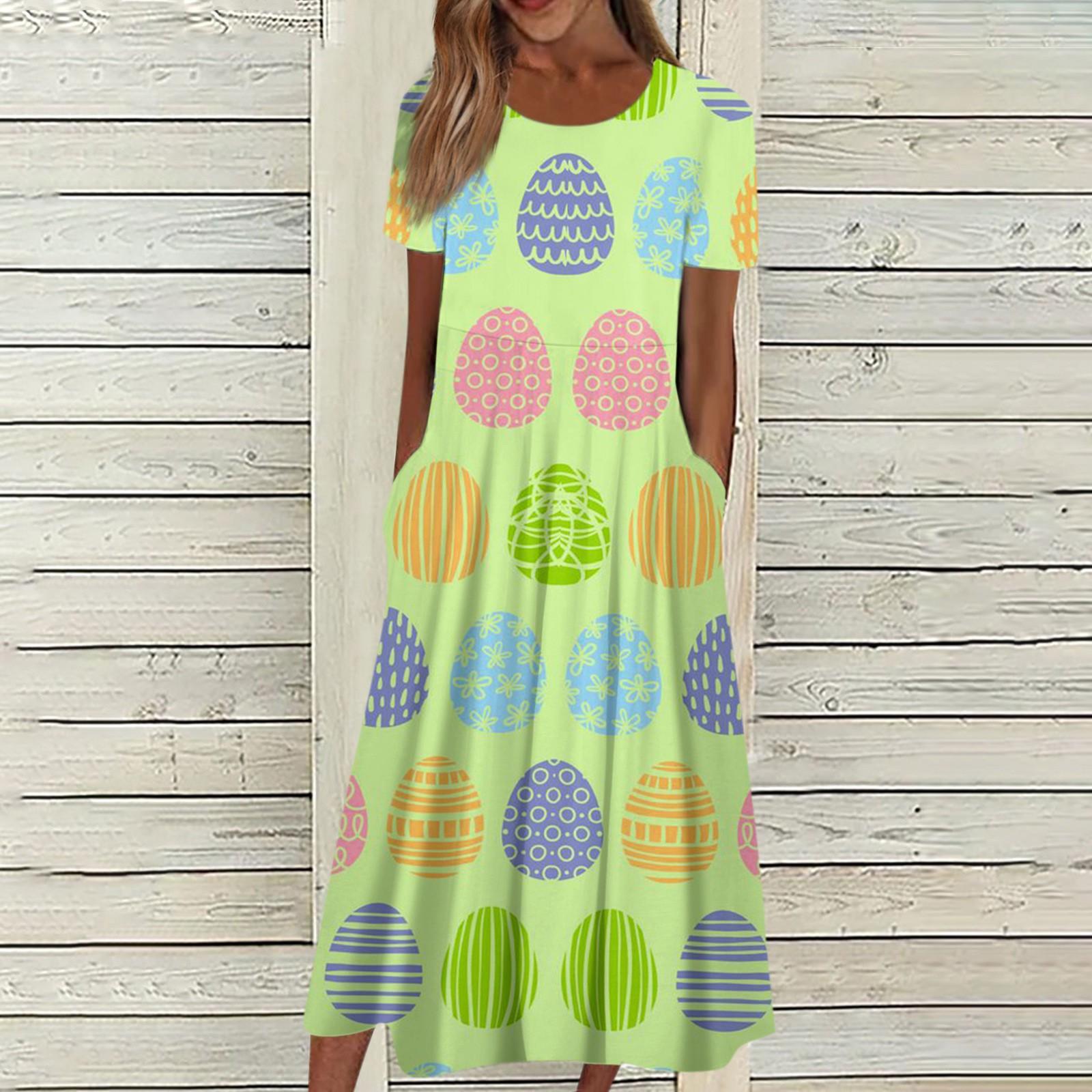 

Женское летнее повседневное модное пасхальное платье с коротким рукавом и карманом с круглым вырезом XXXL