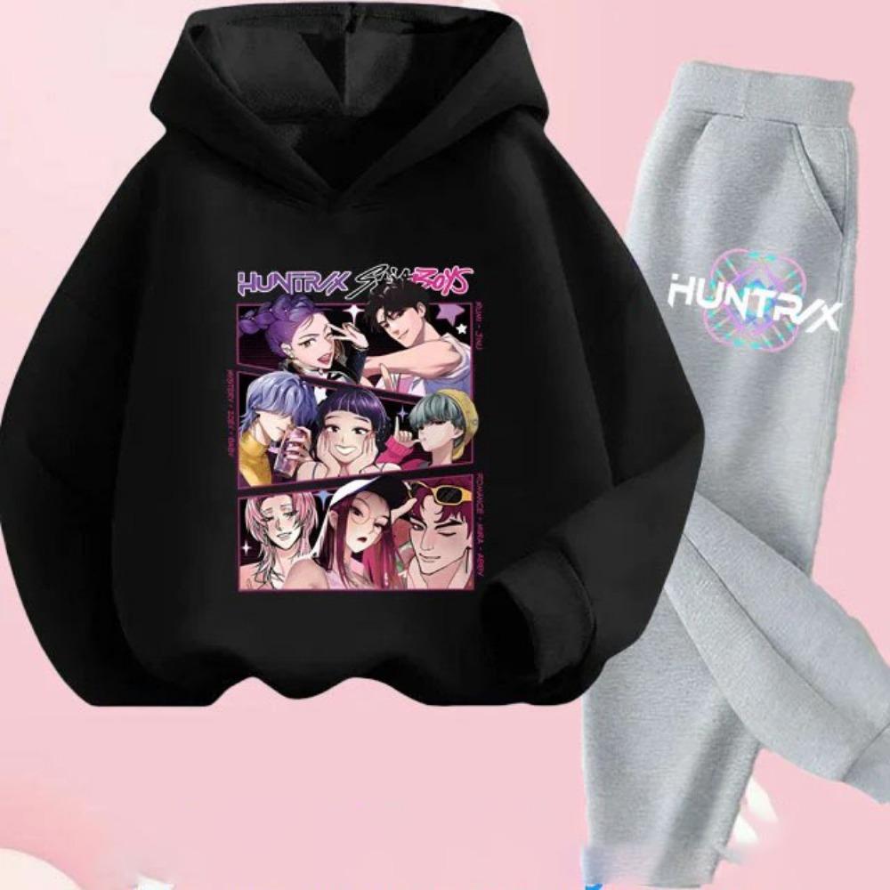 Kids Hoody Suit KPop Demon Hunters Printed Children's Clothing Y2K Hoodies+Pants Sports Sets KPop Demon Hunters