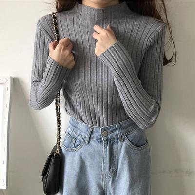 Yousheng Basic-Shirt Slim Fit Halbpullover Langarm Rippstrick-Tops Herbst Winter Layering-Shirt Casual Büro Party Kleidung