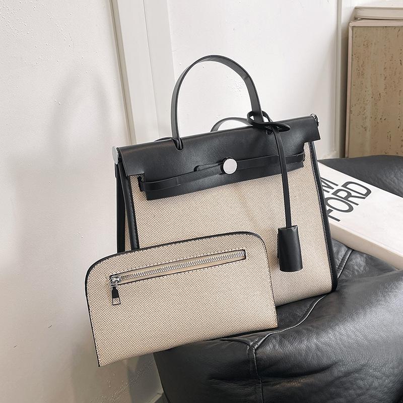 Nová módní plátěná nákupní taška v kontrastních barvách, přenosná přes rameno, messenger, trendy dámská taška