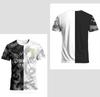 Trend Men's Dragon Pattern 3D Printed T-shirt Black and White Split Design Short Sleeve Top Summer Outdoor Running Training Sportswear
