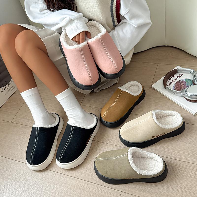Fashion Fuzzy Fur Outdoor Winter Women's Slippers Indoor Comfort Anti-slip Soft Sole Resistant Men Casual Couple Cotton Shoes Snow Boots
