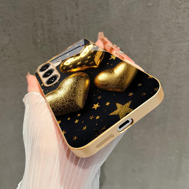 Venus Heart Pattern 2D Gold Glass Phone Case for Samsung S26 S25 S24 S23 S22 S21 S20 A56 A36 A16 - Durable Protective Cover
