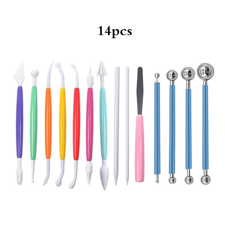 

Набор из 14 предметов для работы с полимерной глиной и мастикой - Ножи для резьбы, Шариковые инструменты и Модельные ножи