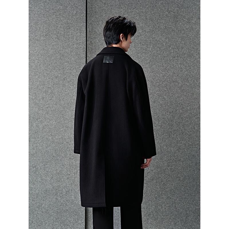 GXG Men's Black 3D Embossed Long Overcoat