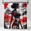 Double Exposure Woman Landscape Shower Curtain, Red Maple Zen Mountain Nature Bath Decor, Surreal Fantasy Art Bath Curtain