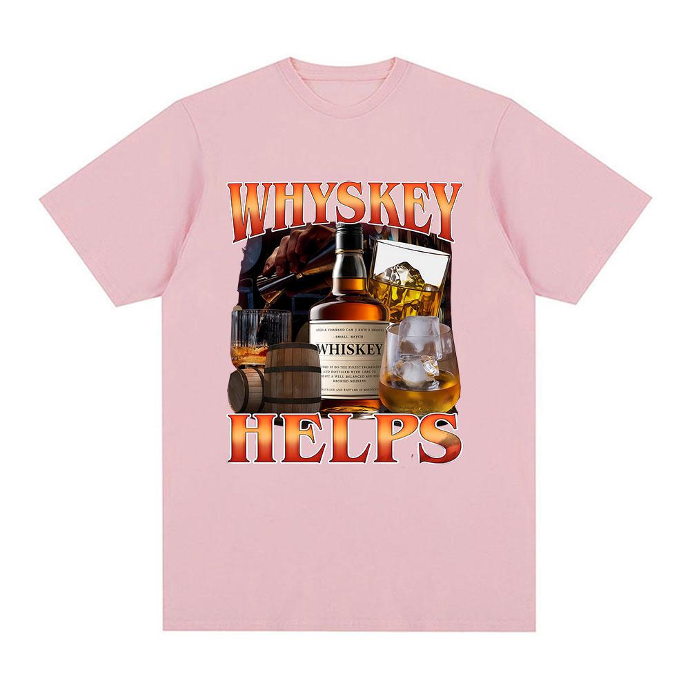 Maglietta Divertente Meme "Il Whiskey Aiuta" Abbigliamento Unisex Moda Magliette a Maniche Corte Girocollo Unisex Cotone Vintage Alta Qualità