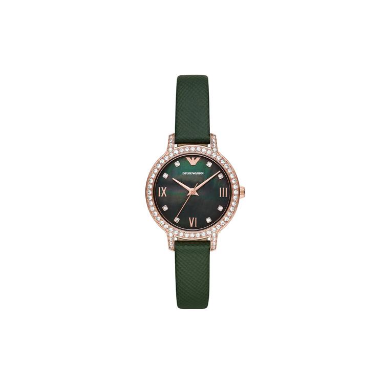 EMPORIO ARMANI Three Hand Green Leather Watch AR11577-CLG Green Dial