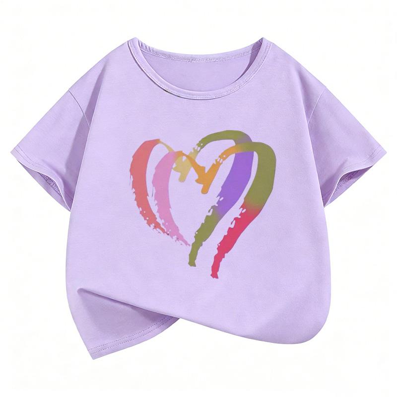 

Colorful Love Heart Fashion Crew Neck Short Sleeve T Shirts Kids Children s T-shirt Boys Girls Summer Spring Casual Top Tee 160