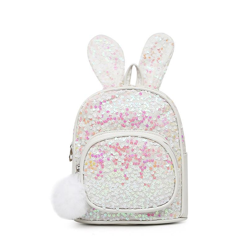 Cute Rabbit Sequined Ear Backpack Pu Material Suitable For Childrens Life Daily
